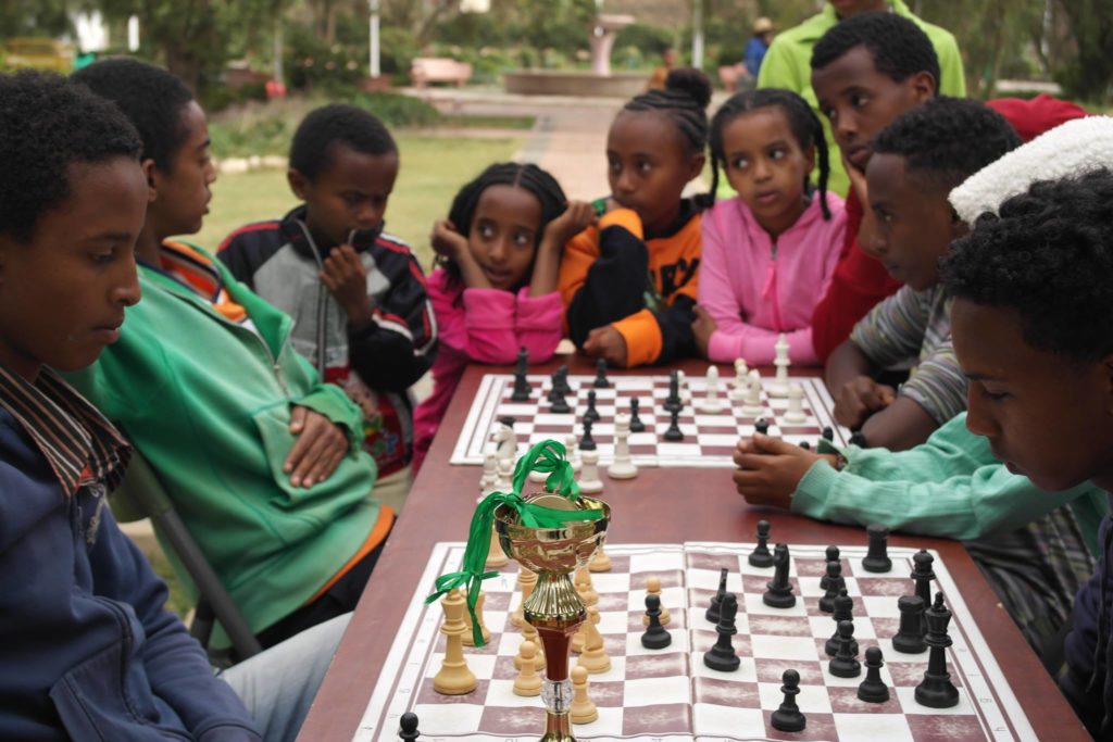 Eritrean children playing chess.