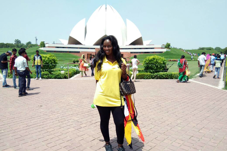 Posing in front of the Lotus temple.