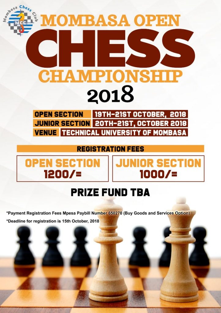 Poster for the event. 2018 Mombasa Open Chess Championship 