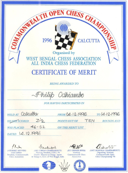 Certificate of merit issued to PN Odiambo.