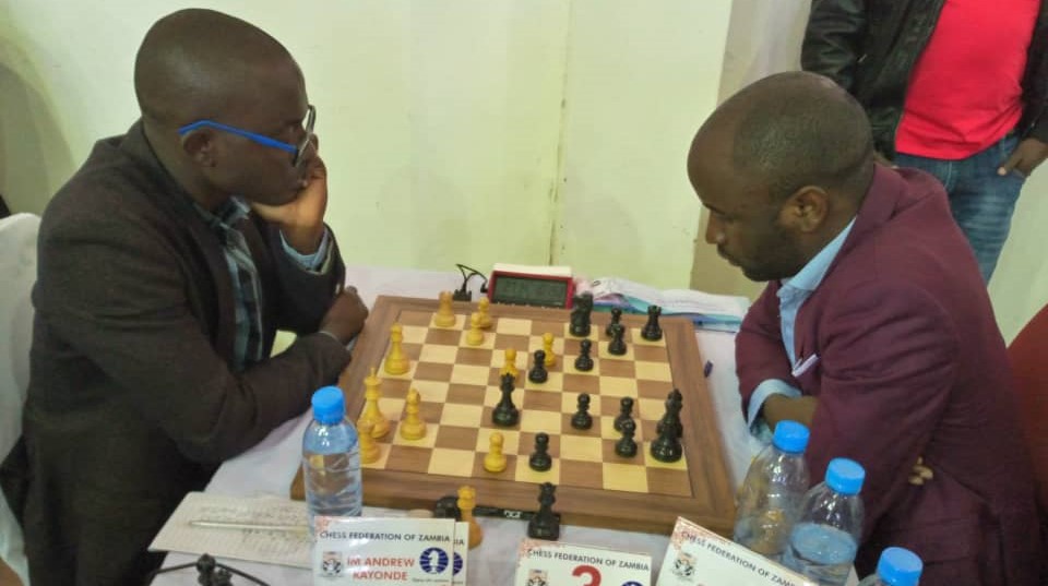 Two of Zambia's finest players IM Andrew Kayonde takes on Prince Daniel Mulenga.