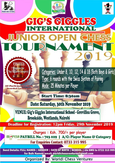 Poster of the Gig's Giggle International Junior Open Chess tournament event.