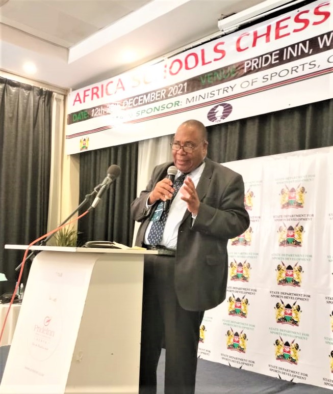 African Chess Confederation President Lewis Ncube address at the opening ceremony.