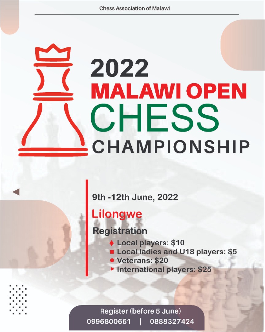 Poster for the 2022 Malawi Open Chess Championship.