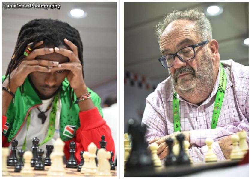 Martin Njoroge of Kenya and his opponent Rupert Jones of Papua New Guinea. Photo credit Lana Photography & FIDE.