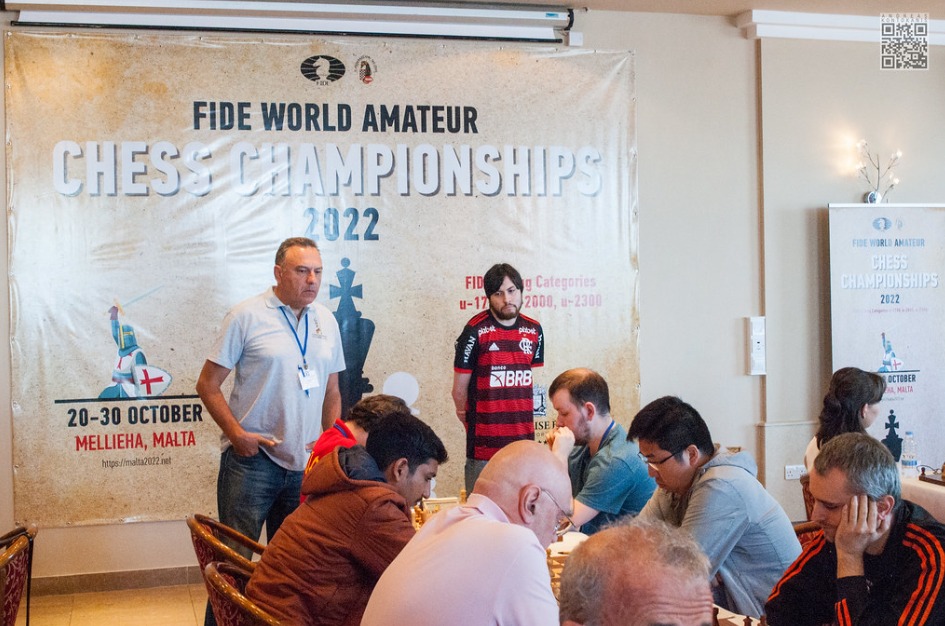 The playing hall of the 2022 World Amateur Chess Championship. 2022 FIDE World Amateur