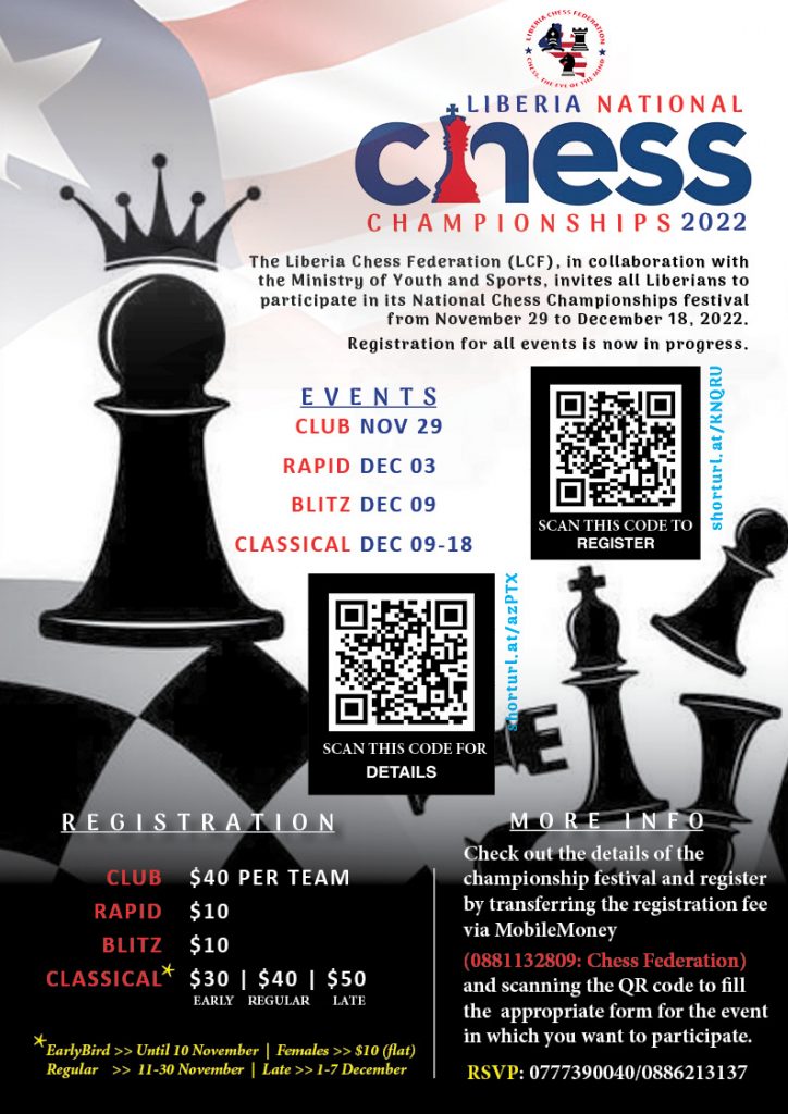 Poster for the 2022 Liberian Chess .Championship