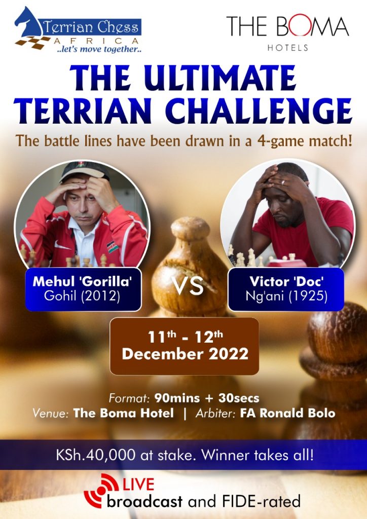 Poster for the match. The Ultimate Terrian Chess Challenge.