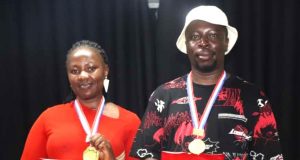 The winners of the 2023 Rwabushenyi Memorial Emmanuel Mwaka & WCM Joyce Nyaruai.