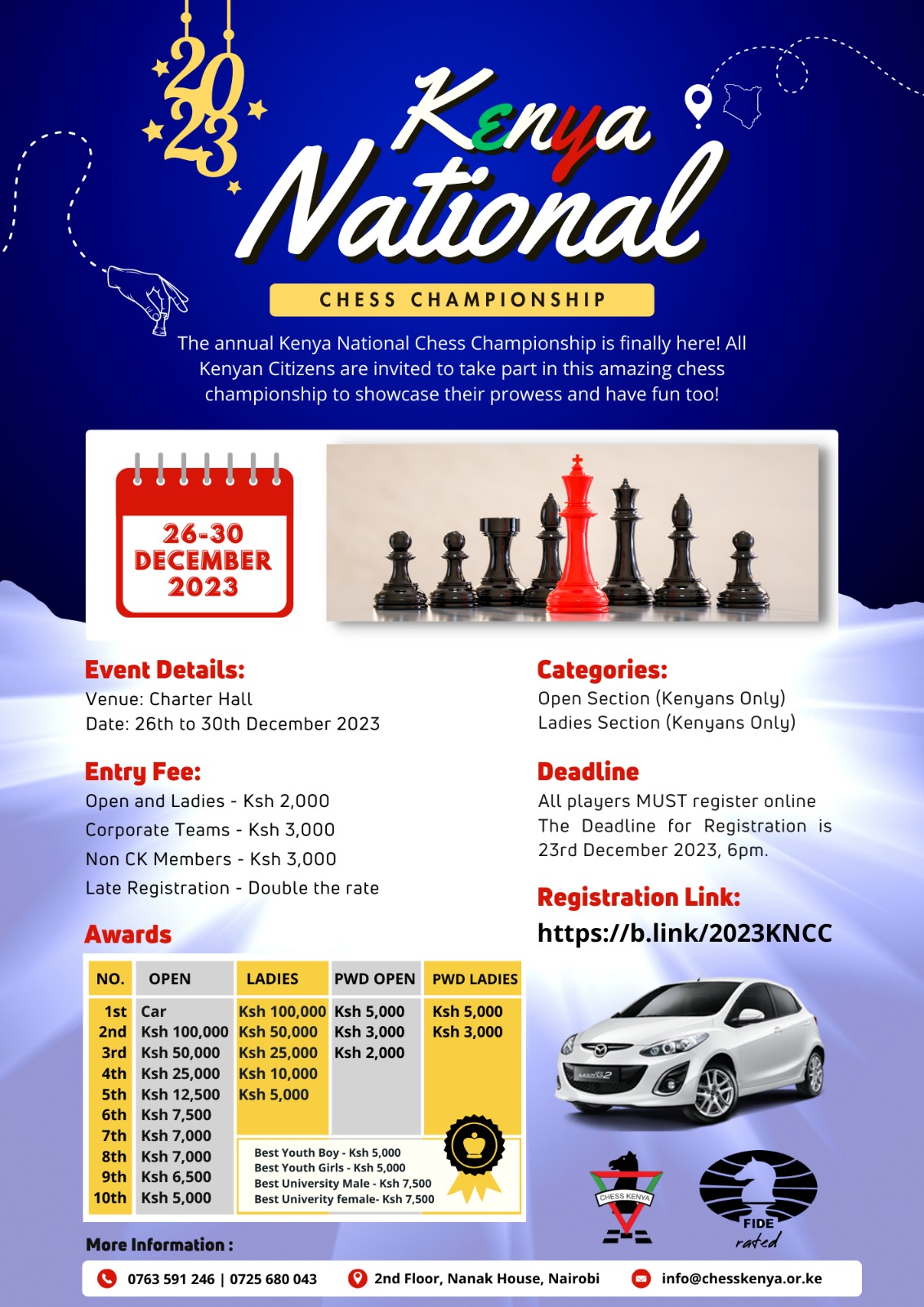 Event poster for the 2023 Kenya National Chess Championship.