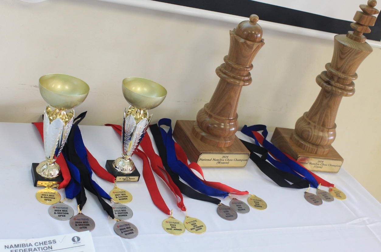 Trophies and medals that are up for grabs in the 2024 Namibian National Chess Championship.